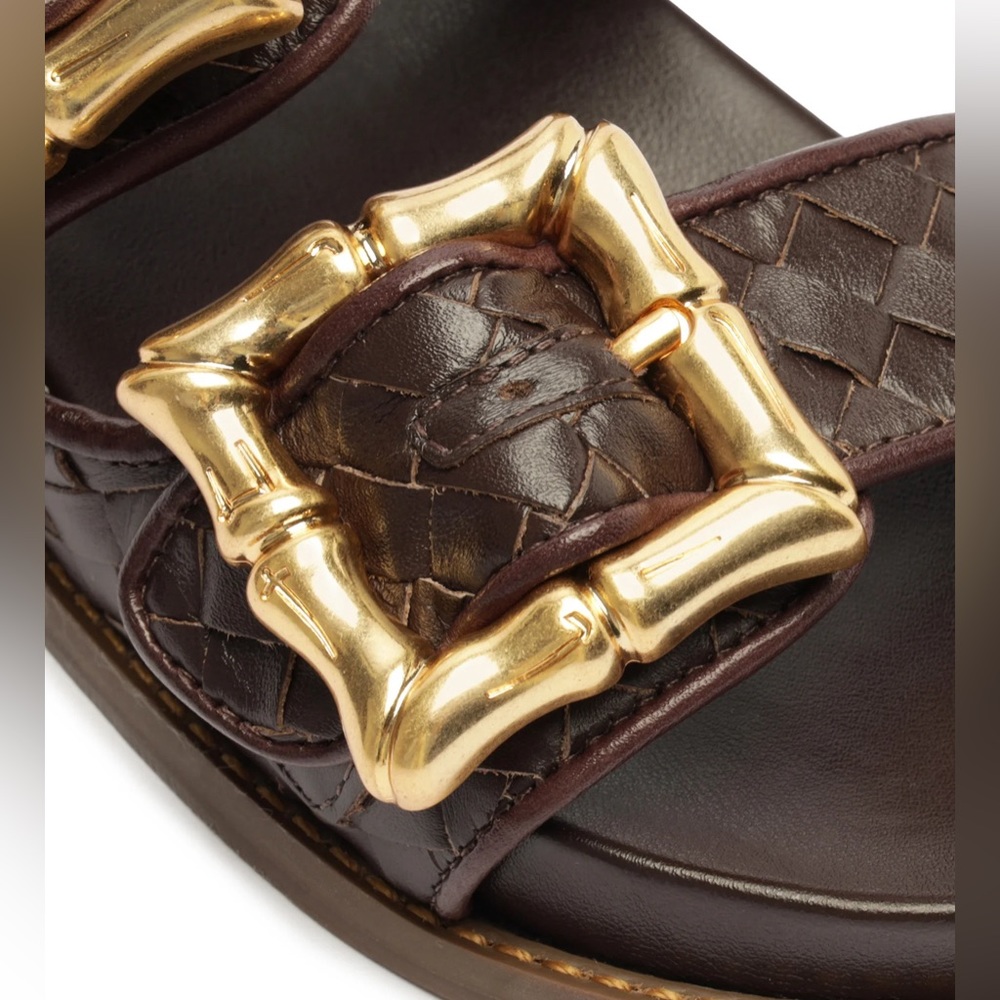 SCHUTZ Brown Sandals with Gold Buckle